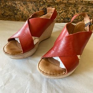 BORN, Red Leather Wedges Size 9